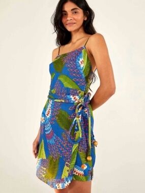 NWT Blue Macaw Mini Wrap Dress FARM RIO size small